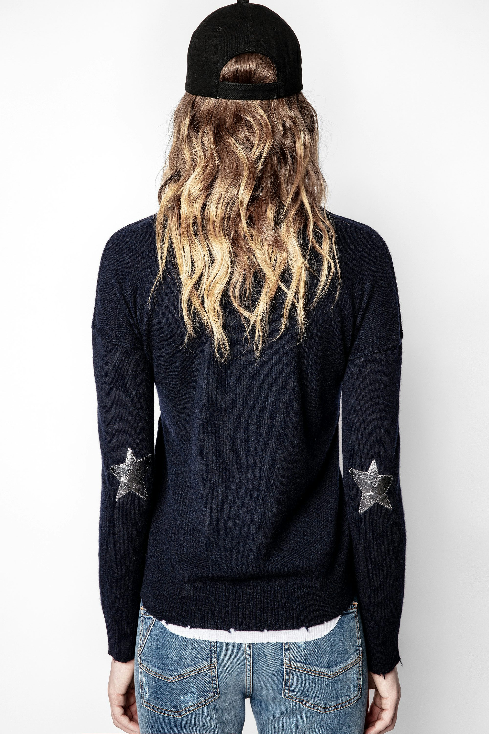 Cici Patch Cachemire Sweater - Women’s navy blue cashmere sweater.